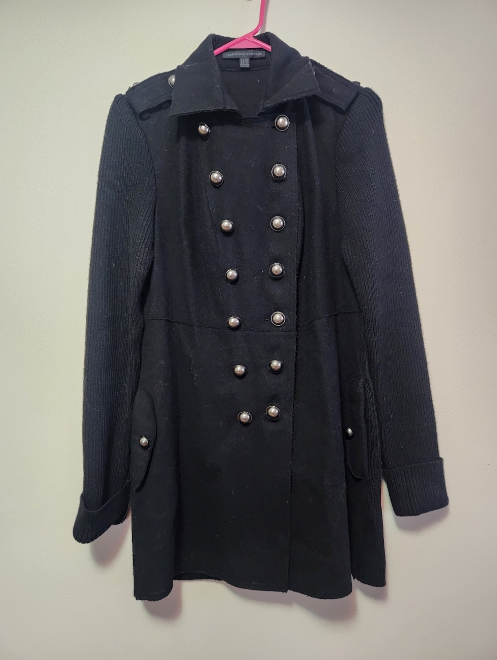 Katherine Barclay Womens Black Military Jacket Wool Blend Coat Sweater Sz Medium